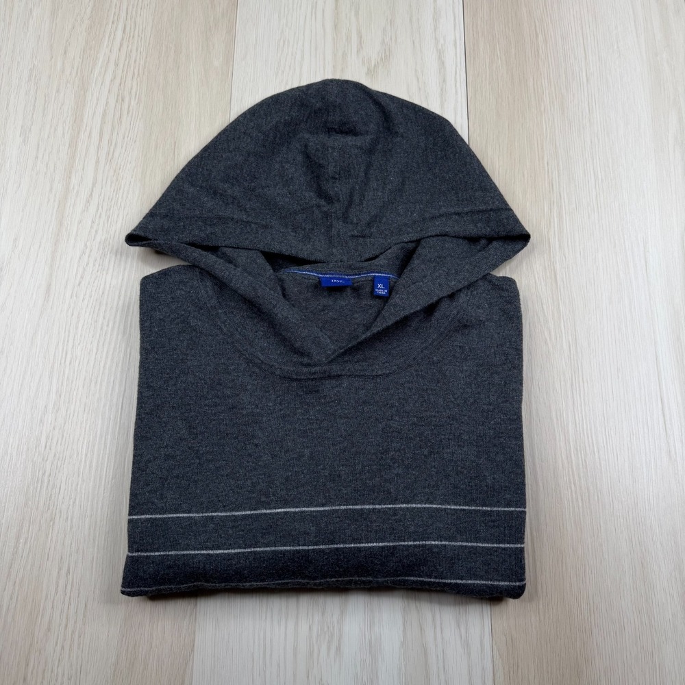 FJ 1857 Mens Gray Classic Stripped Long Sleeve Cashmere Pullover Hoodie Size XL